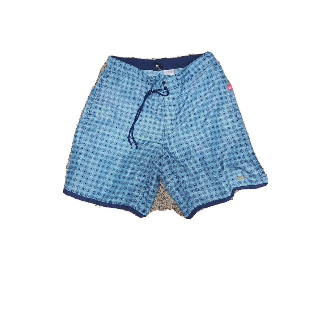 Mens NIKE VB Swim Trunks SIZE M / 36 ~ Blue Plaid Orange Shorts
